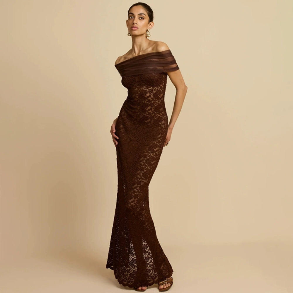 Zara Fall Off Shoulder Lace Sheer Bodycon Dress